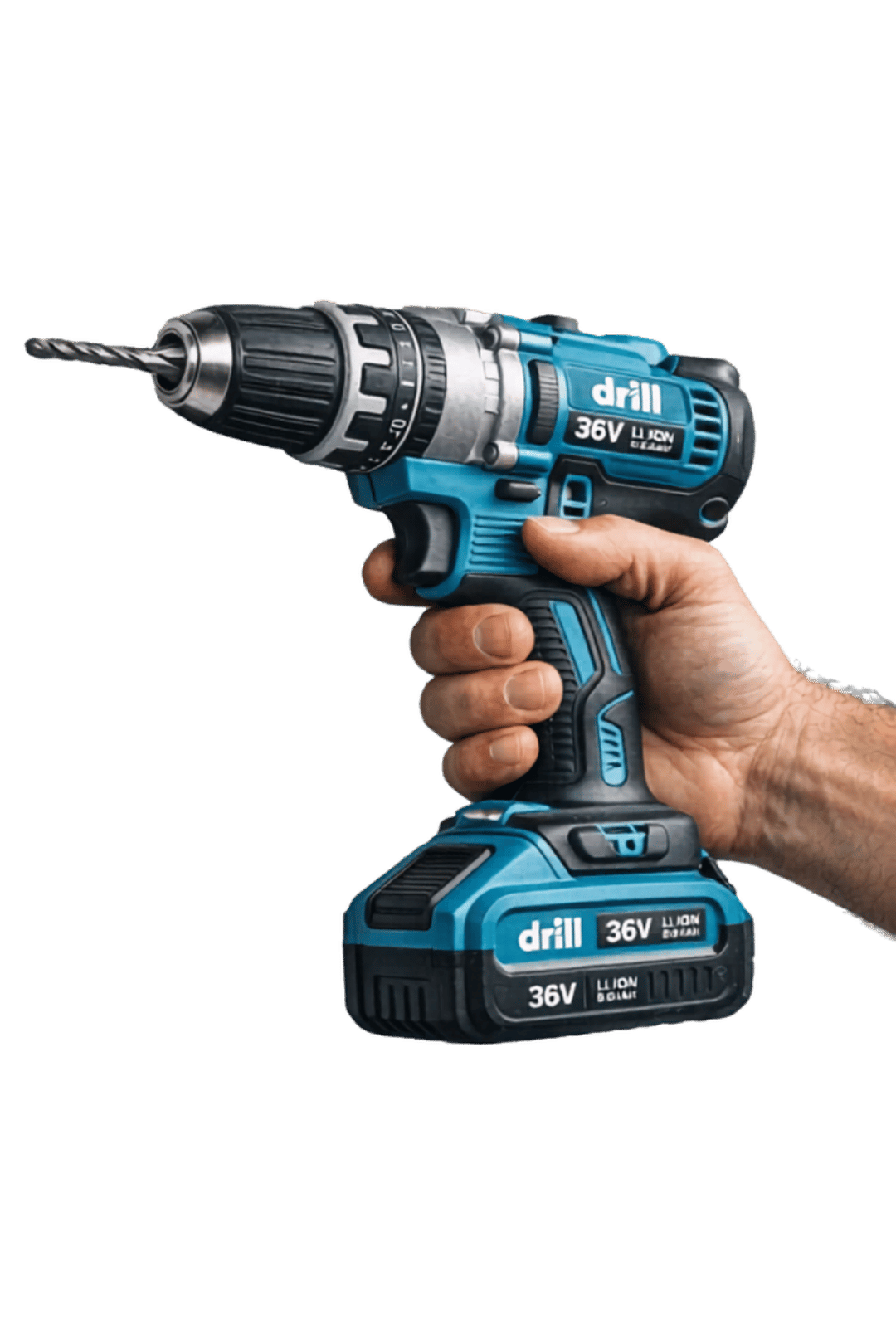 Taladro DRILL 36V perforando concreto con percutor de 45.000 GPM